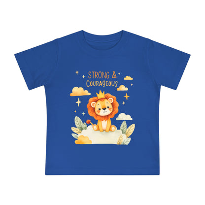 Strong & Courageous Lion Baby T-Shirt — Cute Nursery Tee for Baby Shower & Newborn