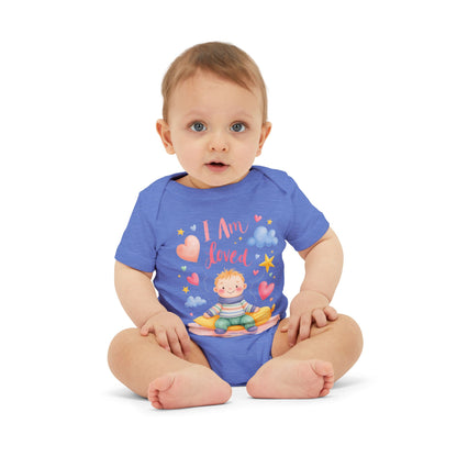 “I Am Loved” Baby Onesie – Cute Infant Bodysuit with Heart & Cloud Illustration