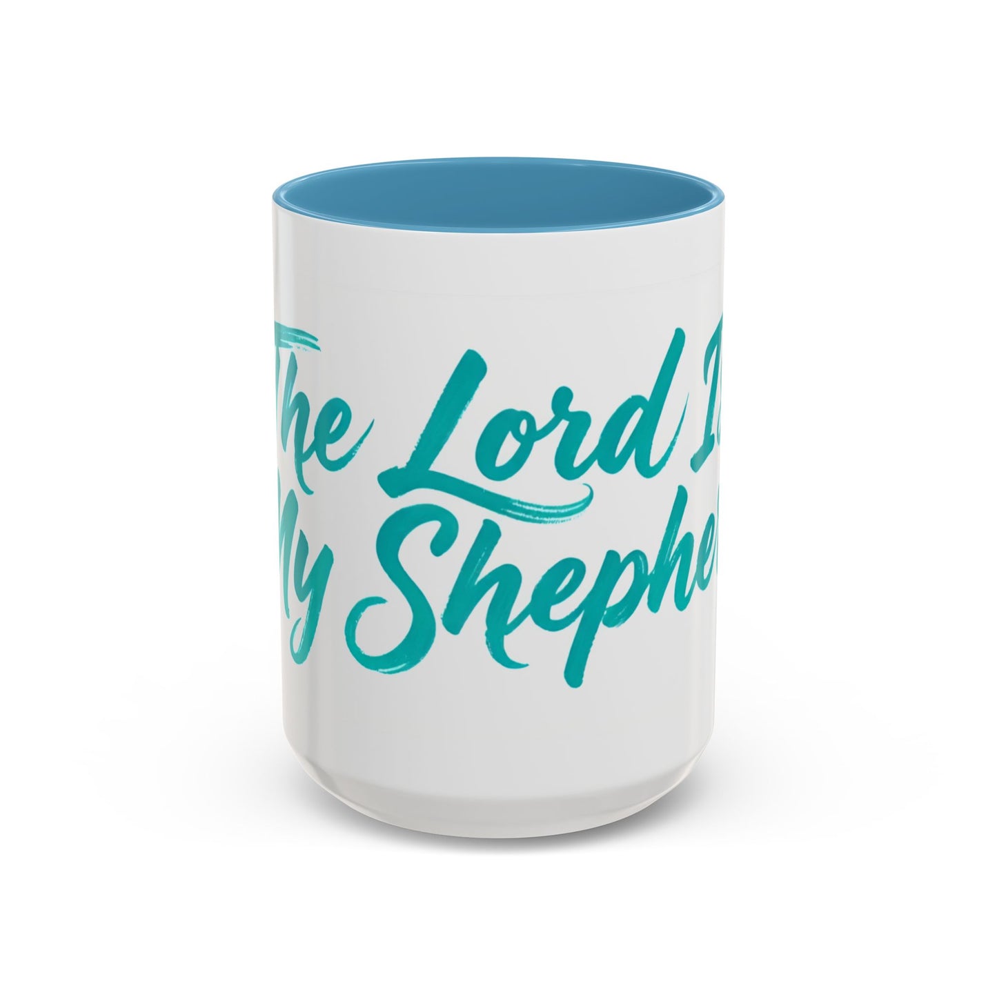 Scripture Accent Coffee Mug — Teal Hand-Lettered Encouragement (11/15 oz)