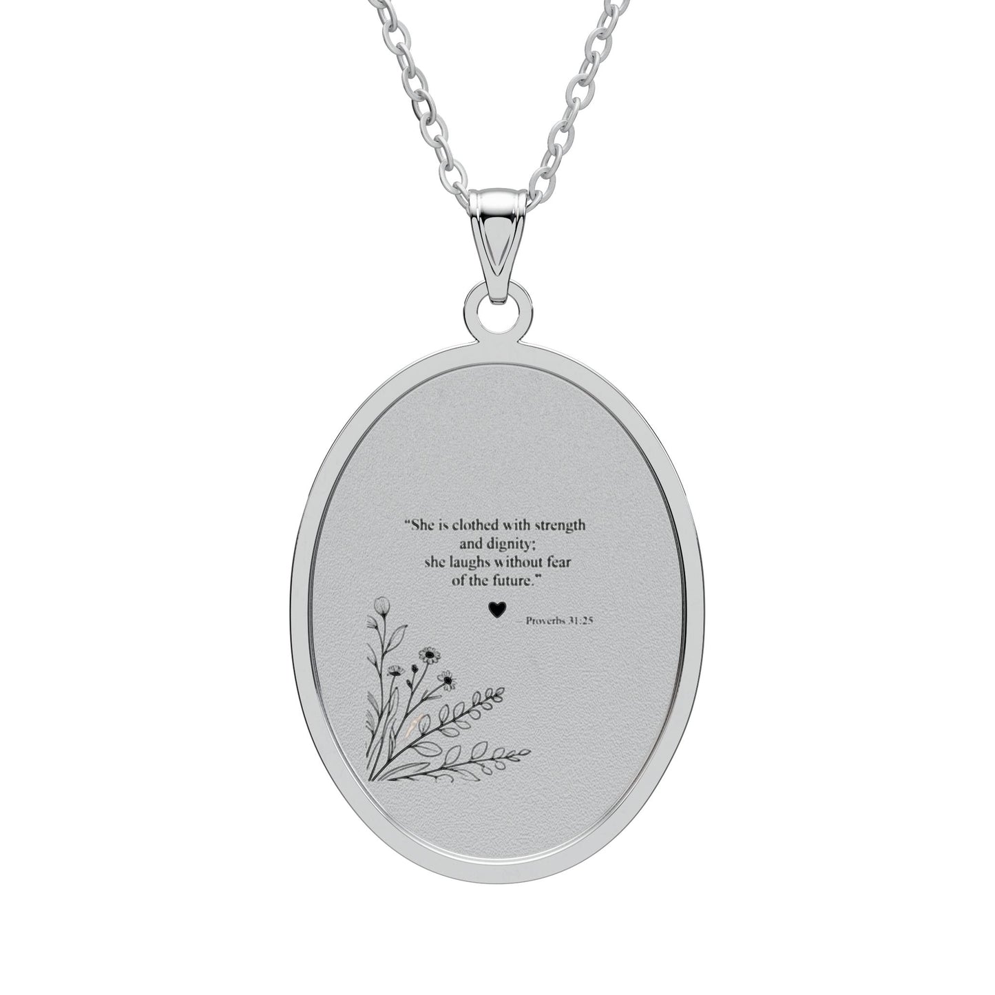 Oval Photo Pendant Necklace —  Floral Engraved Memorial Locket
