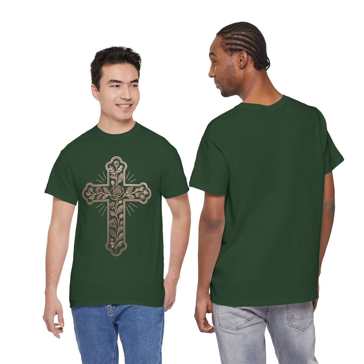 Floral Cross Tee – Delicate Pink Botanical Christian T-Shirt