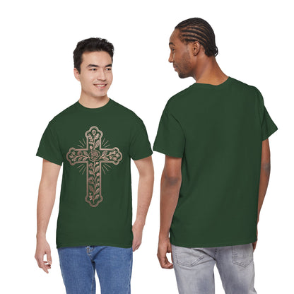 Floral Cross Tee – Delicate Pink Botanical Christian T-Shirt