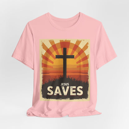 Jesus Saves Cross tee | Christian faith shirt, sunrise graphic | Perfect Gift for Mom and Dad | Friends and Family Shirt