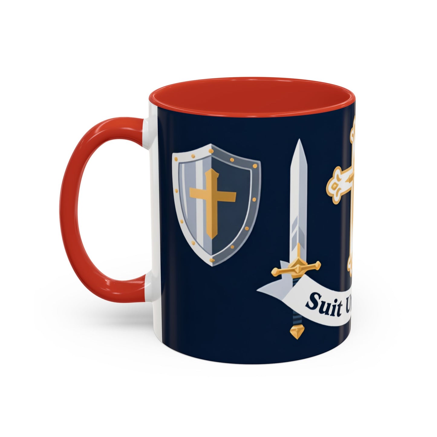 Christian Knight Coffee Mug — “Suit Up Daily” Accent Ceramic Mug