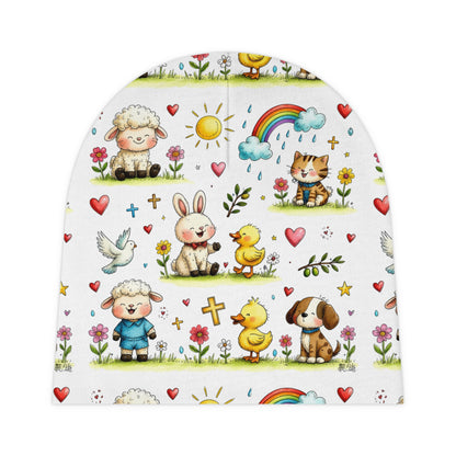 Baby Beanie – Cute Christian Animal Pattern (Lamb, Bunny, Duck, Puppy, Rainbow)