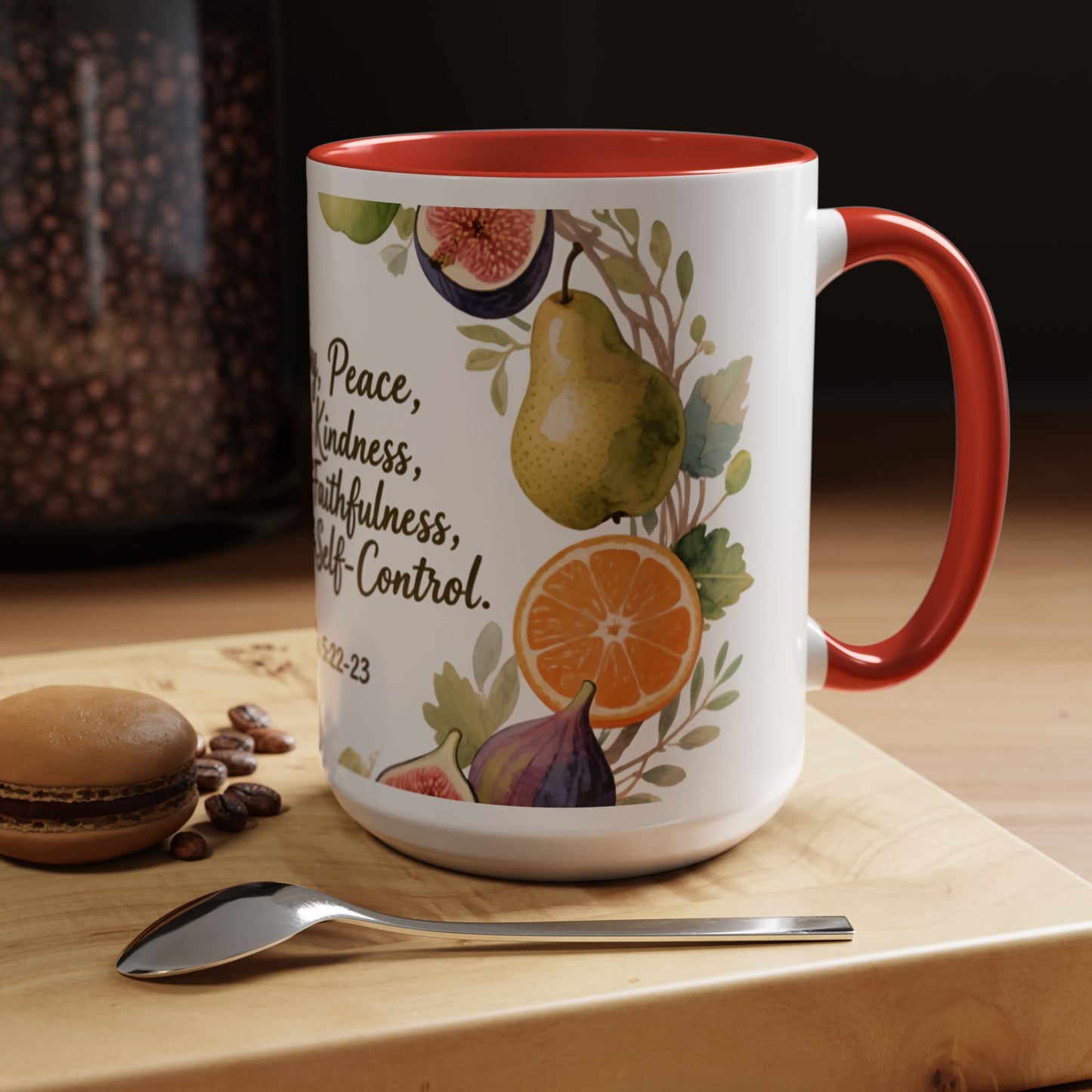 Christian Fruit of the Spirit Accent Coffee Mug — Galatians 5:22-23 Floral Scripture Design (11/15oz)