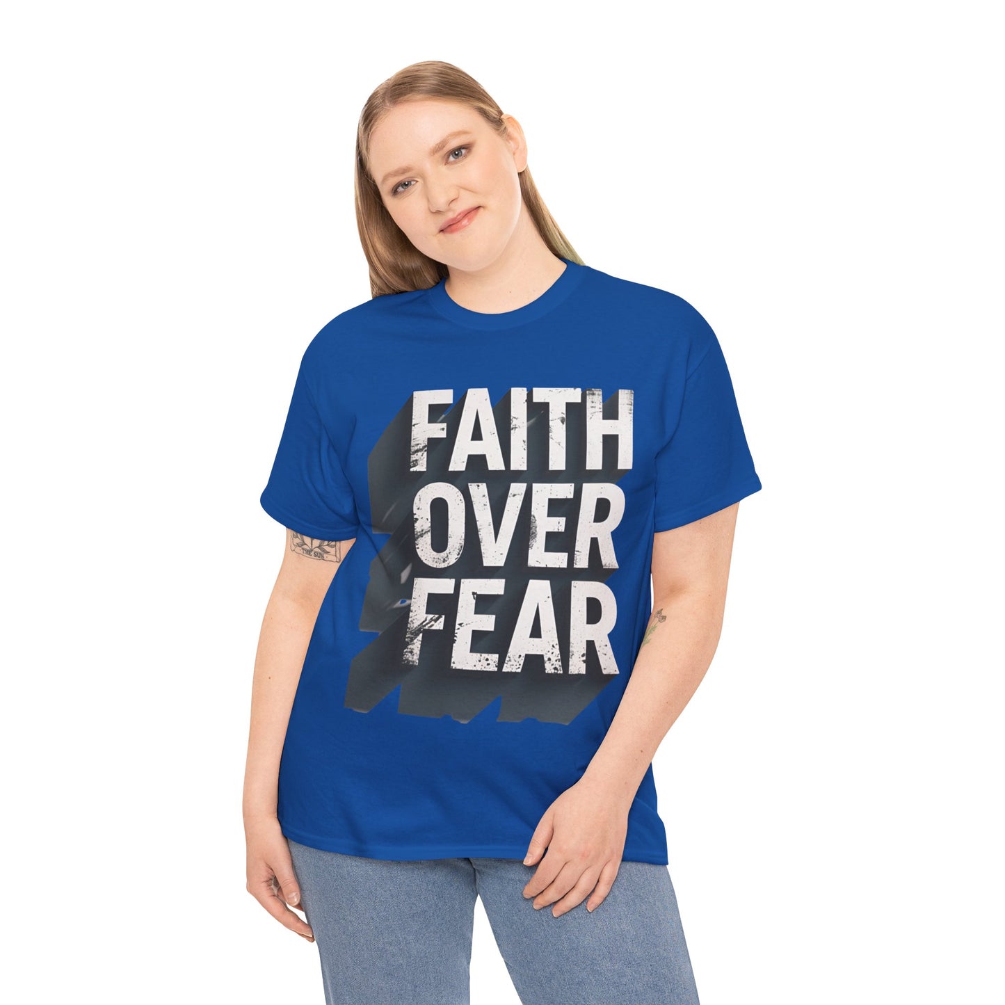 Faith Over Fear Cotton Tee — Distressed Inspirational Graphic