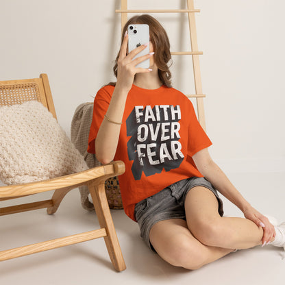 Faith Over Fear Cotton Tee — Distressed Inspirational Graphic