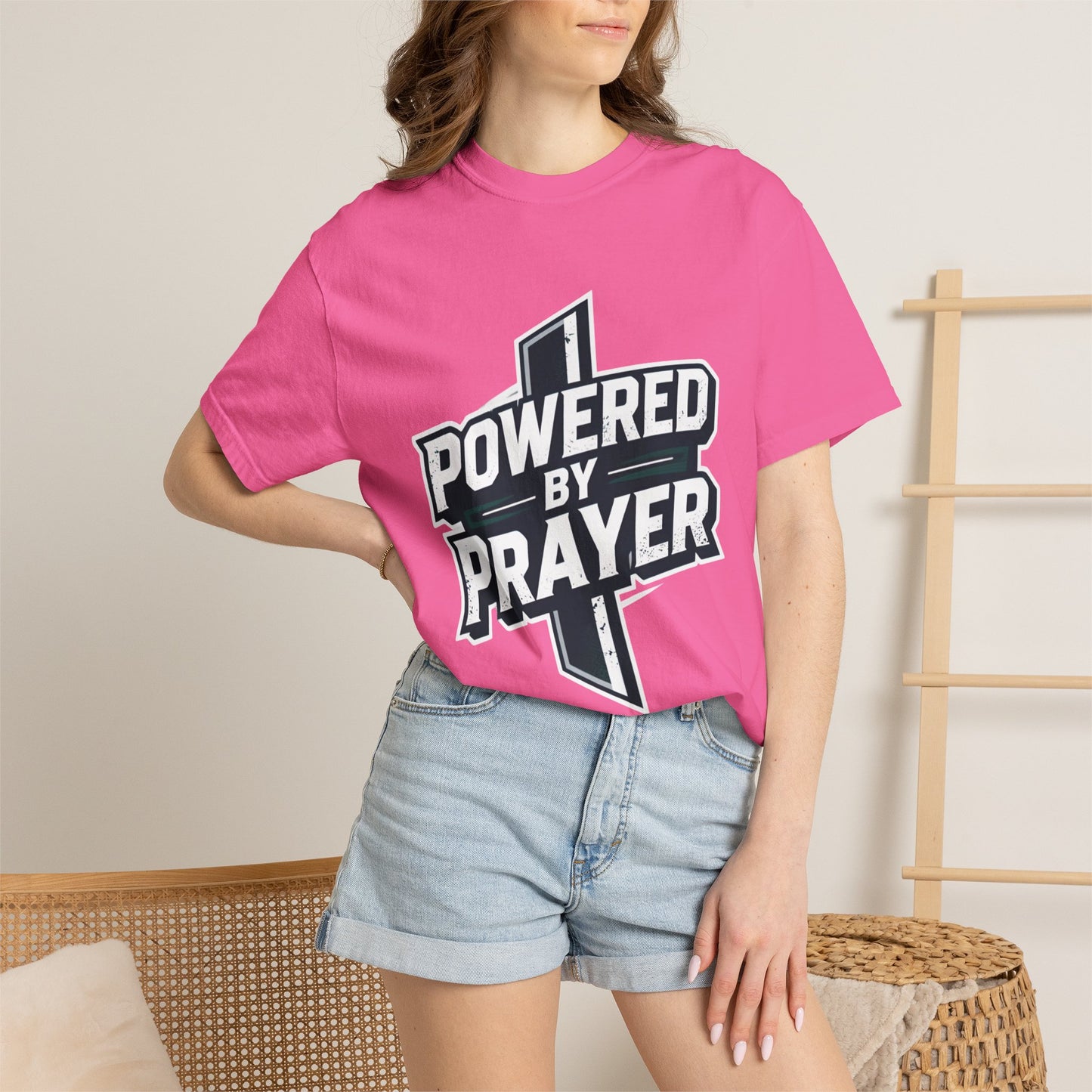 Powered by Prayer T‑Shirt — Faith Graphic Tee with Cross