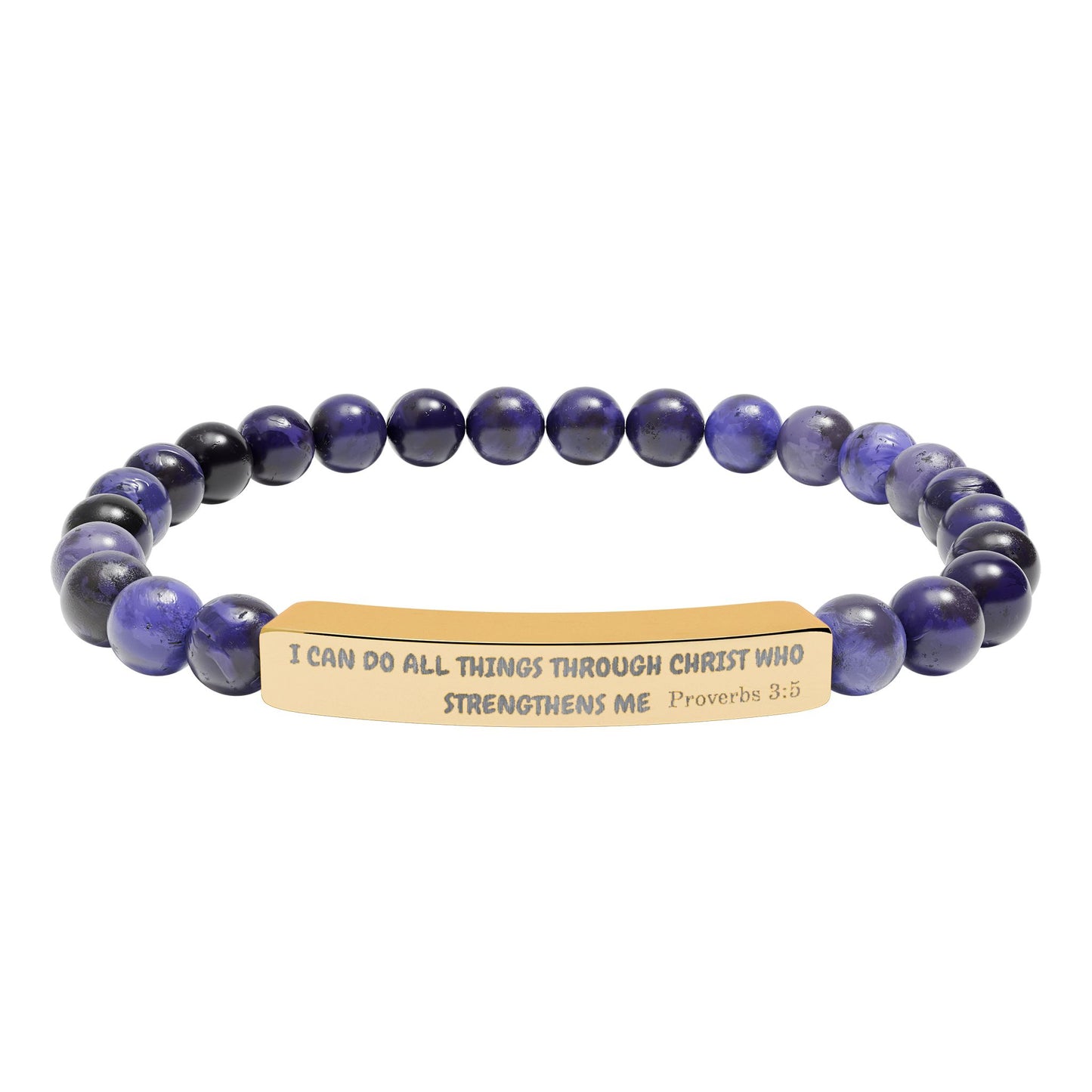 Engraved Natural Stone Stretch Bracelet — Inspirational Bar Bead Bracelet