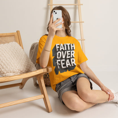 Faith Over Fear Cotton Tee — Distressed Inspirational Graphic