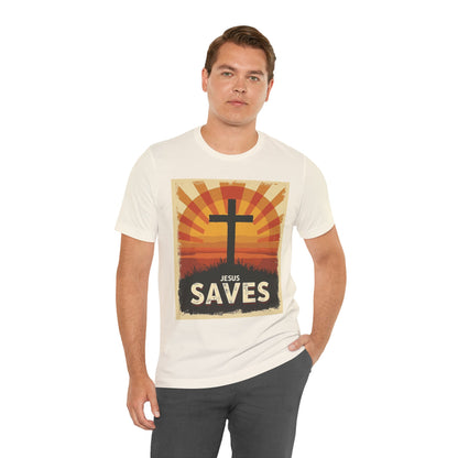 Jesus Saves Cross tee | Christian faith shirt, sunrise graphic | Perfect Gift for Mom and Dad | Friends and Family Shirt