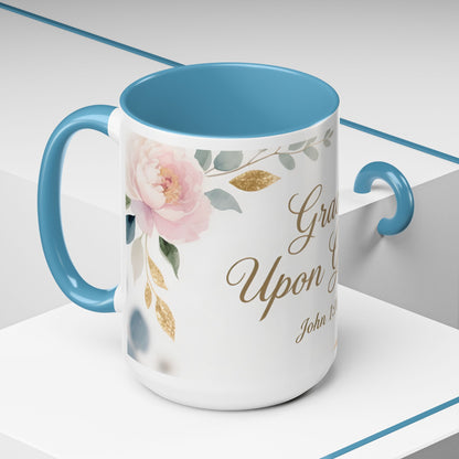 Grace Upon Grace Coffee Mug — Floral John 1:16 Scripture Accent Mug