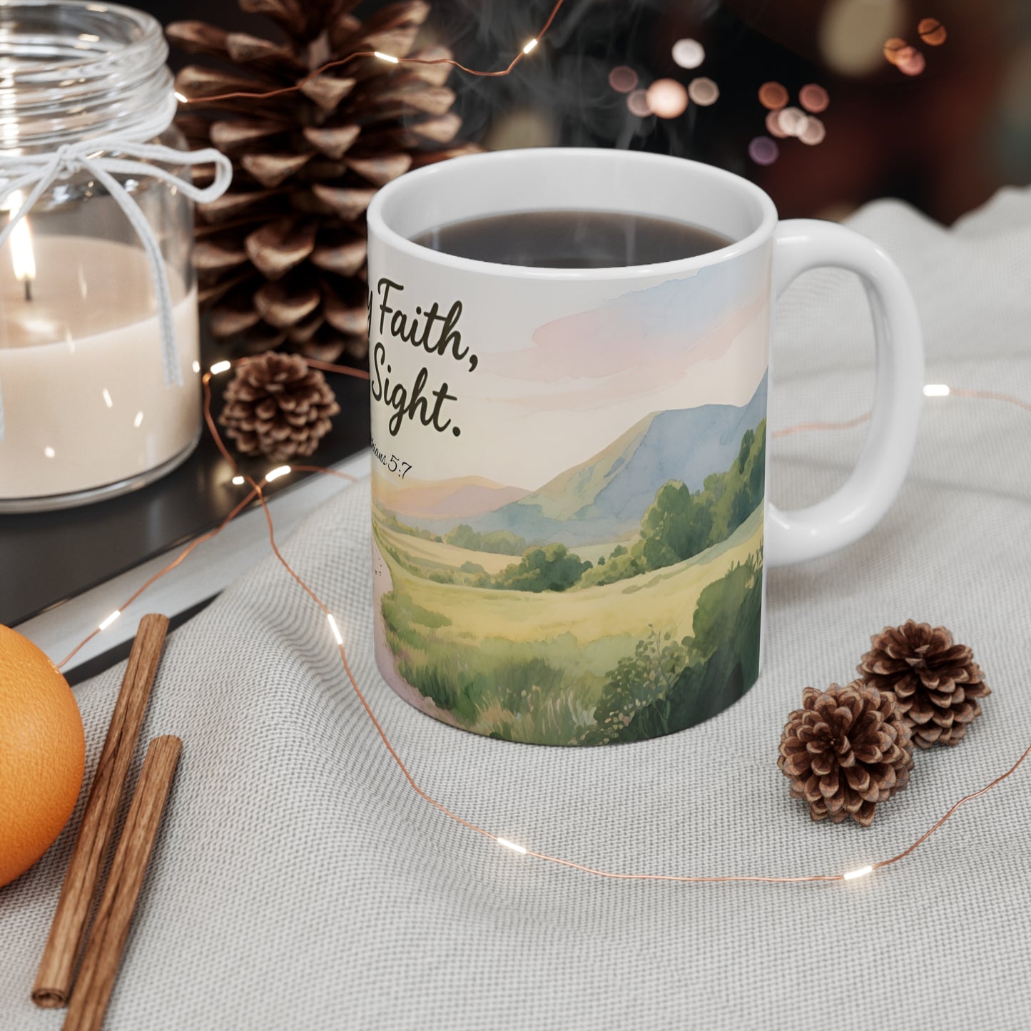 Walk by Faith, Not by Sight 11oz Ceramic Mug — Inspirational Morning Devotion Cup