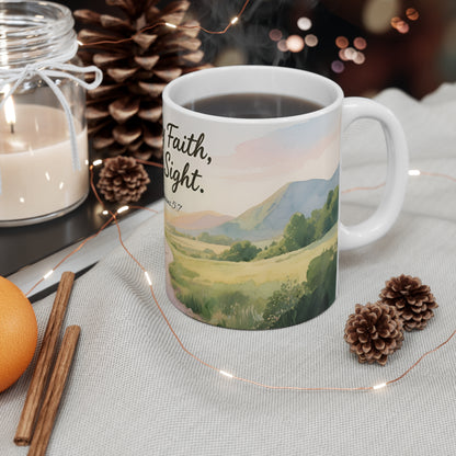 Walk by Faith, Not by Sight 11oz Ceramic Mug — Inspirational Morning Devotion Cup