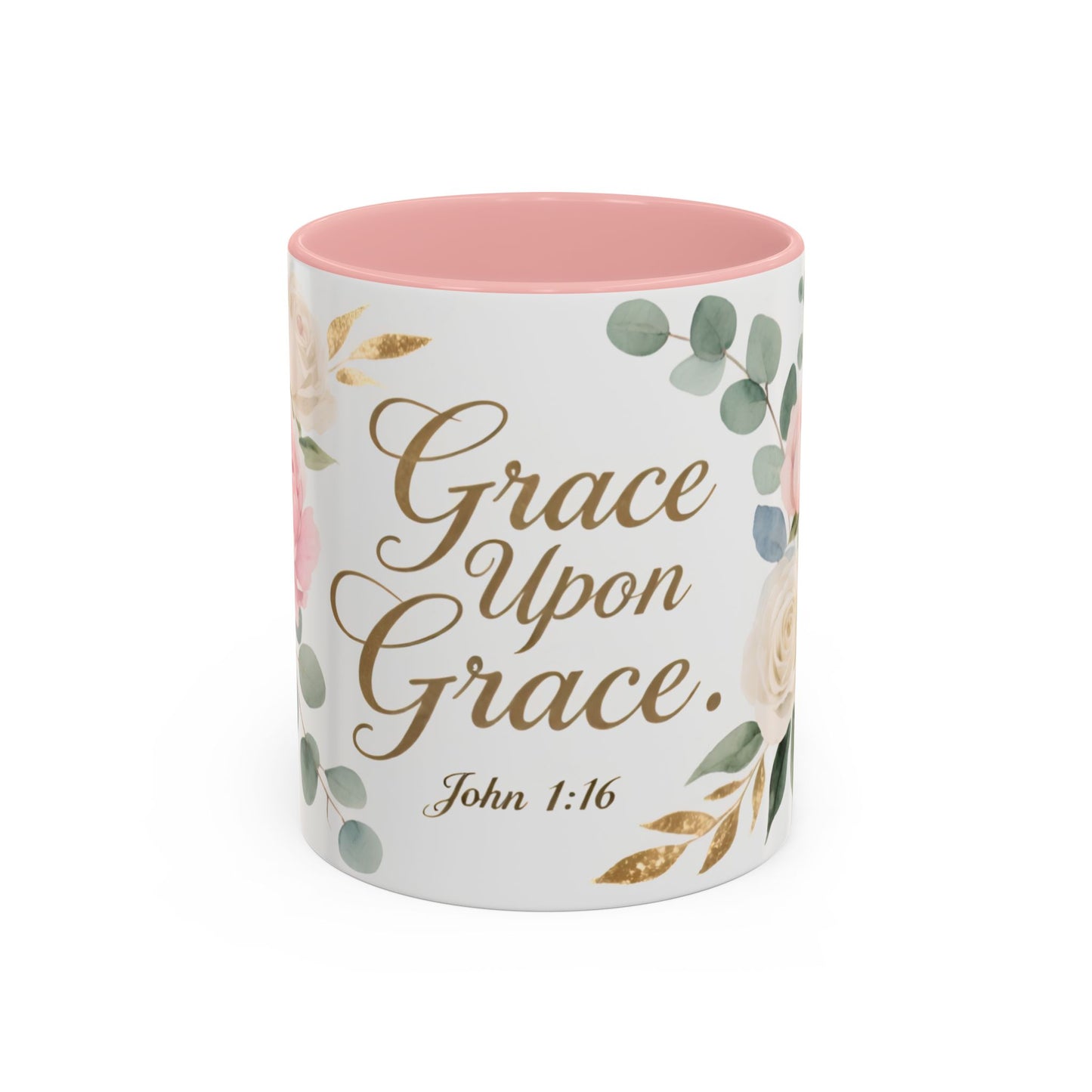 Grace Upon Grace Floral Coffee Mug — John 1:16 Scripture Accent Mug
