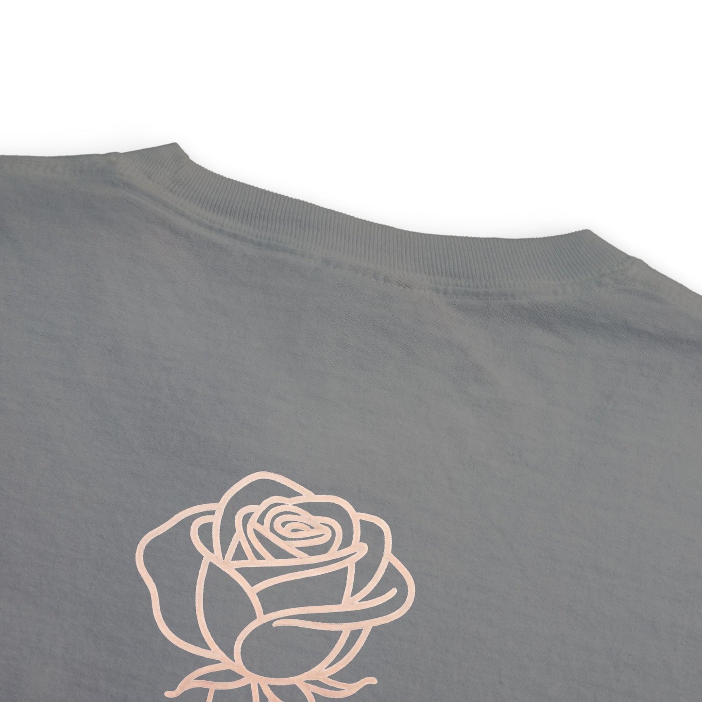 Garment-Dyed Pocket Tee — Rose Line-Art Back Design