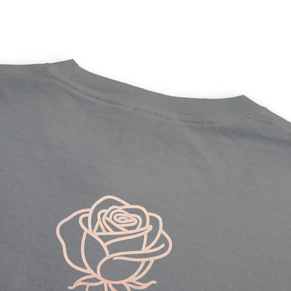 Garment-Dyed Pocket Tee — Rose Line-Art Back Design
