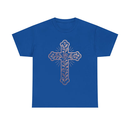 Floral Cross Tee – Delicate Pink Botanical Christian T-Shirt