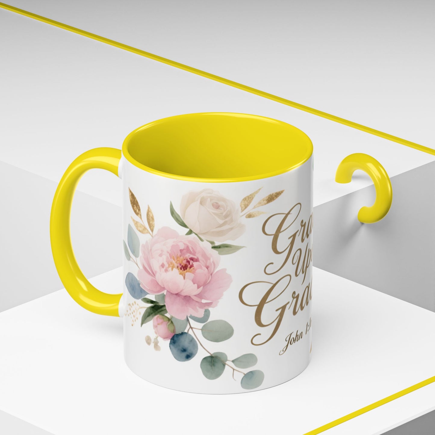 Grace Upon Grace Floral Coffee Mug — John 1:16 Scripture Accent Mug