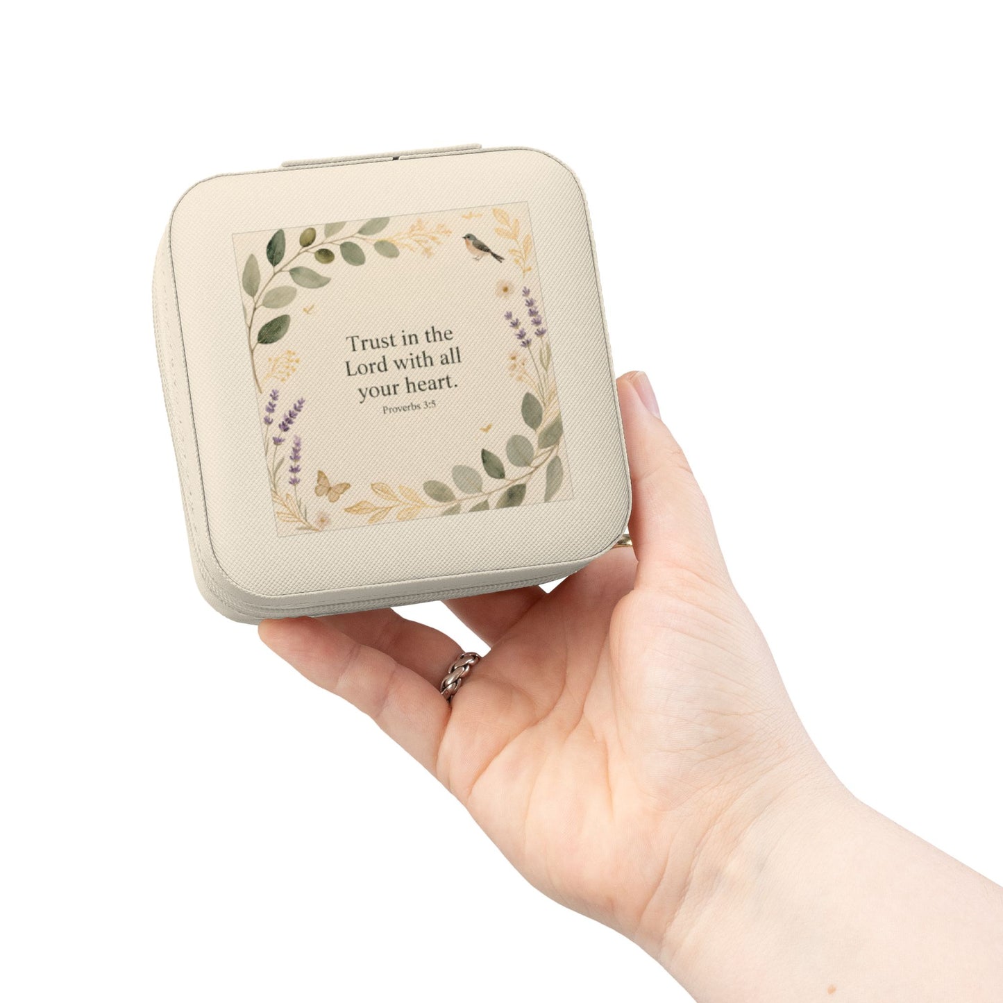 Floral Faith Jewelry Travel Case — 'Trust in the Lord with All Your Heart' Compact Organizer