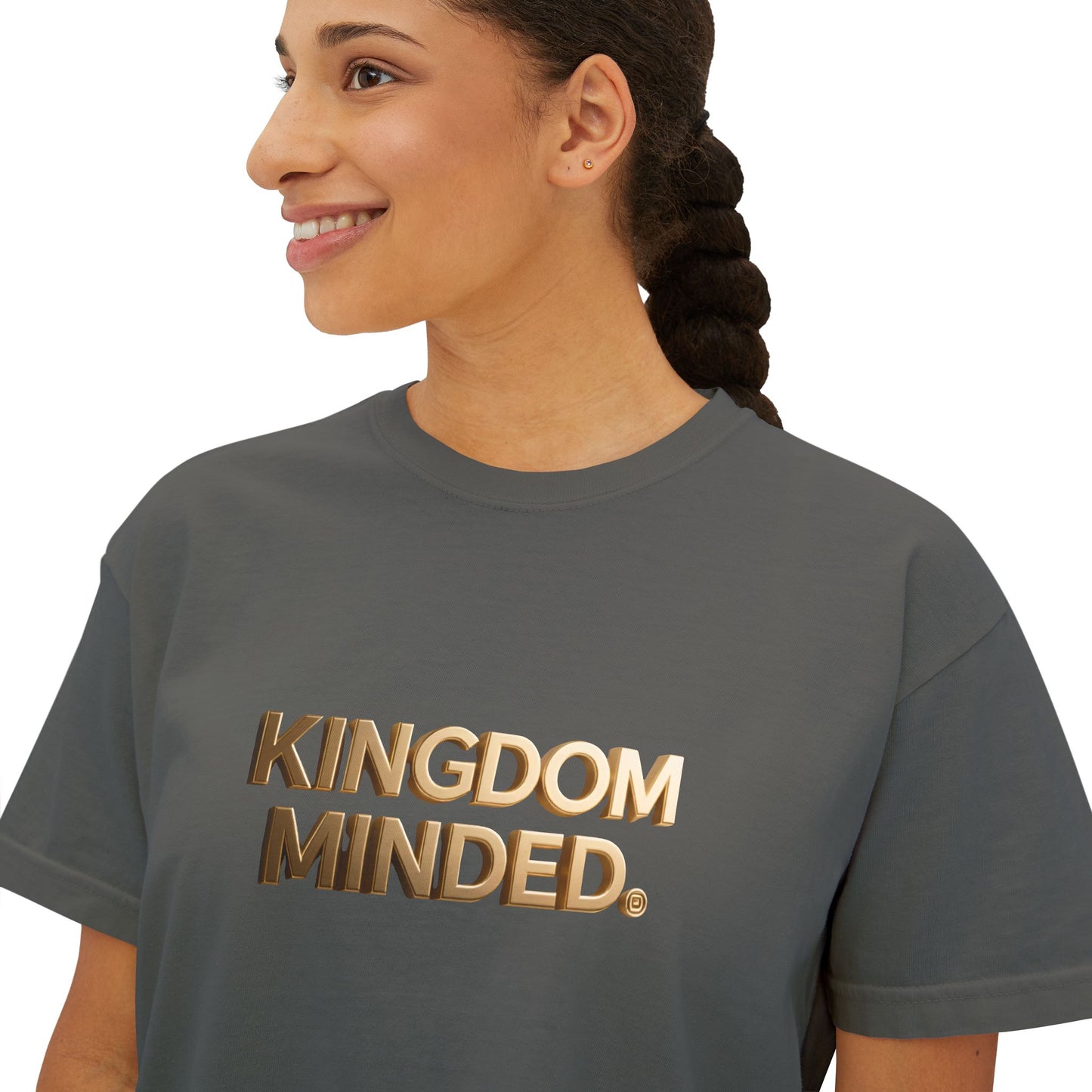 Kingdom Minded Boxy Tee — Women's Faith-Inspired Cropped T-Shirt