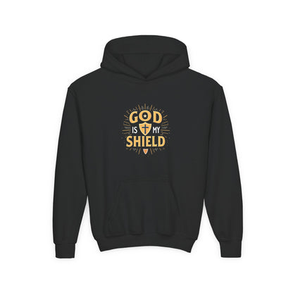Youth Hoodie — "God Shield" Faith Graphic Pullover