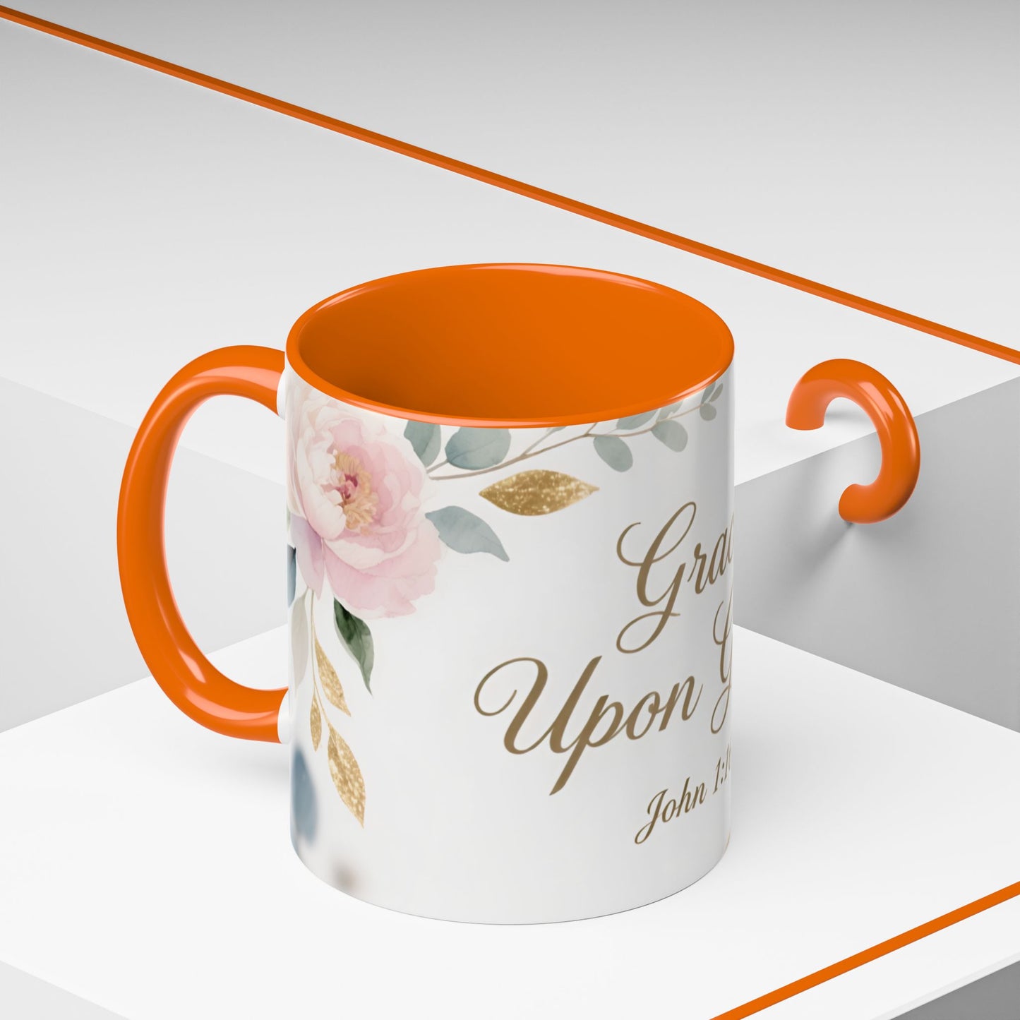 Grace Upon Grace Coffee Mug — Floral John 1:16 Scripture Accent Mug