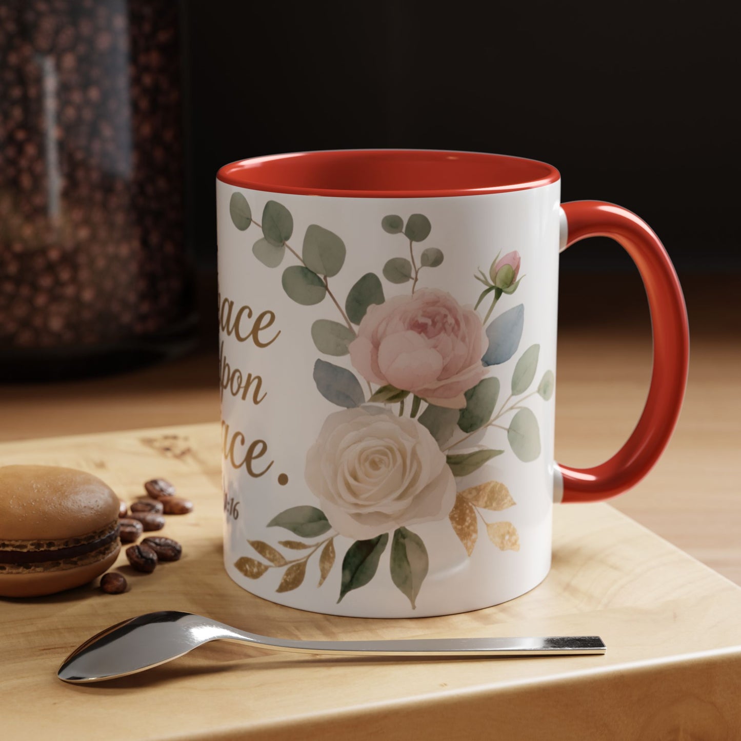 Grace Upon Grace Floral Coffee Mug — John 1:16 Scripture Accent Mug