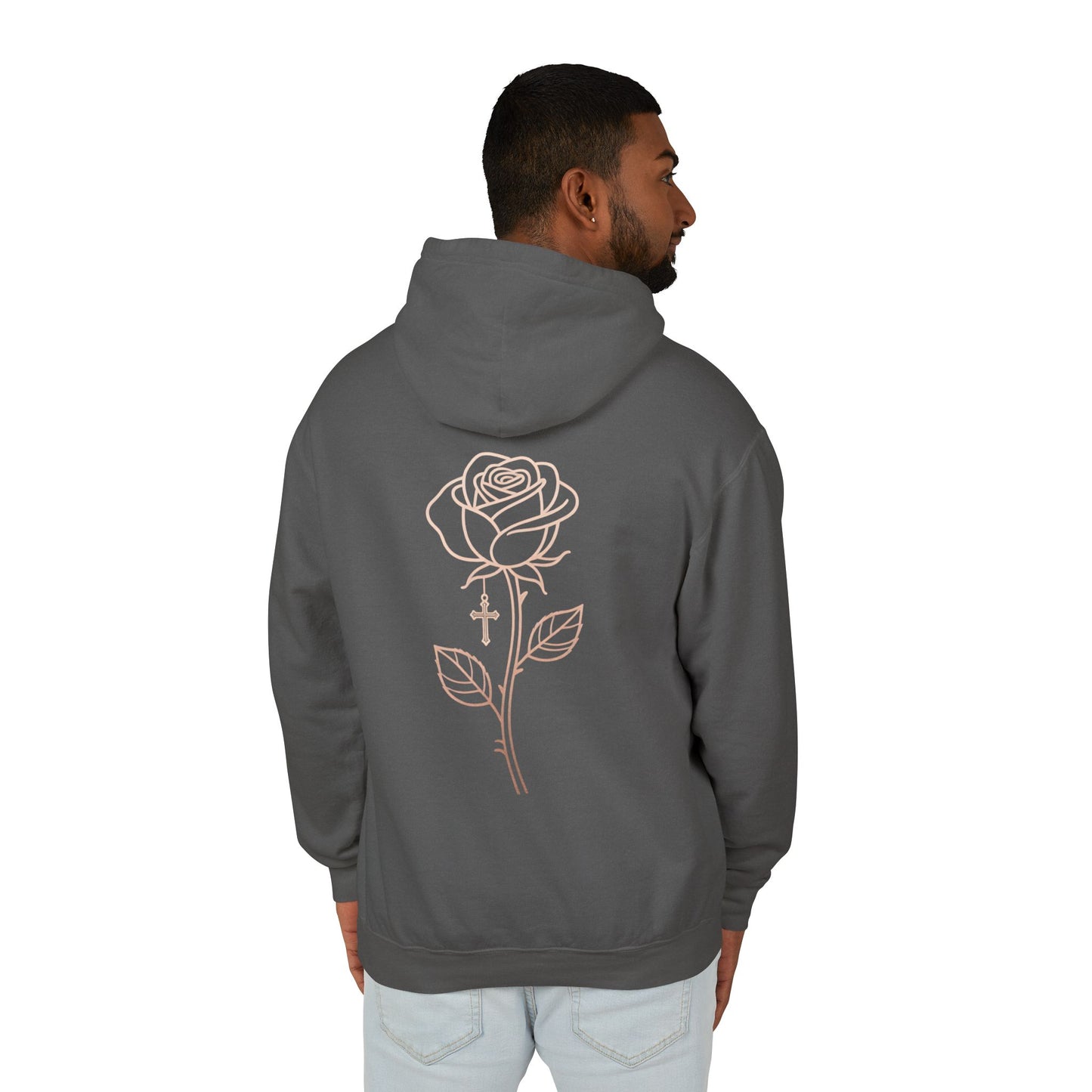 Lightweight Rose Line Hoodie — Subtle Single-Line Floral Design