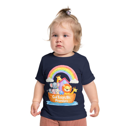 Baby T-Shirt — "God Keeps His Promises" Noah's Ark Rainbow Design