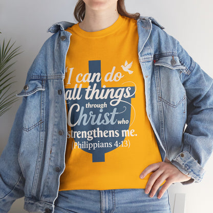Philippians 4:13 Cotton Tee — "I Can Do All Things" Christian Prayer T-Shirt
