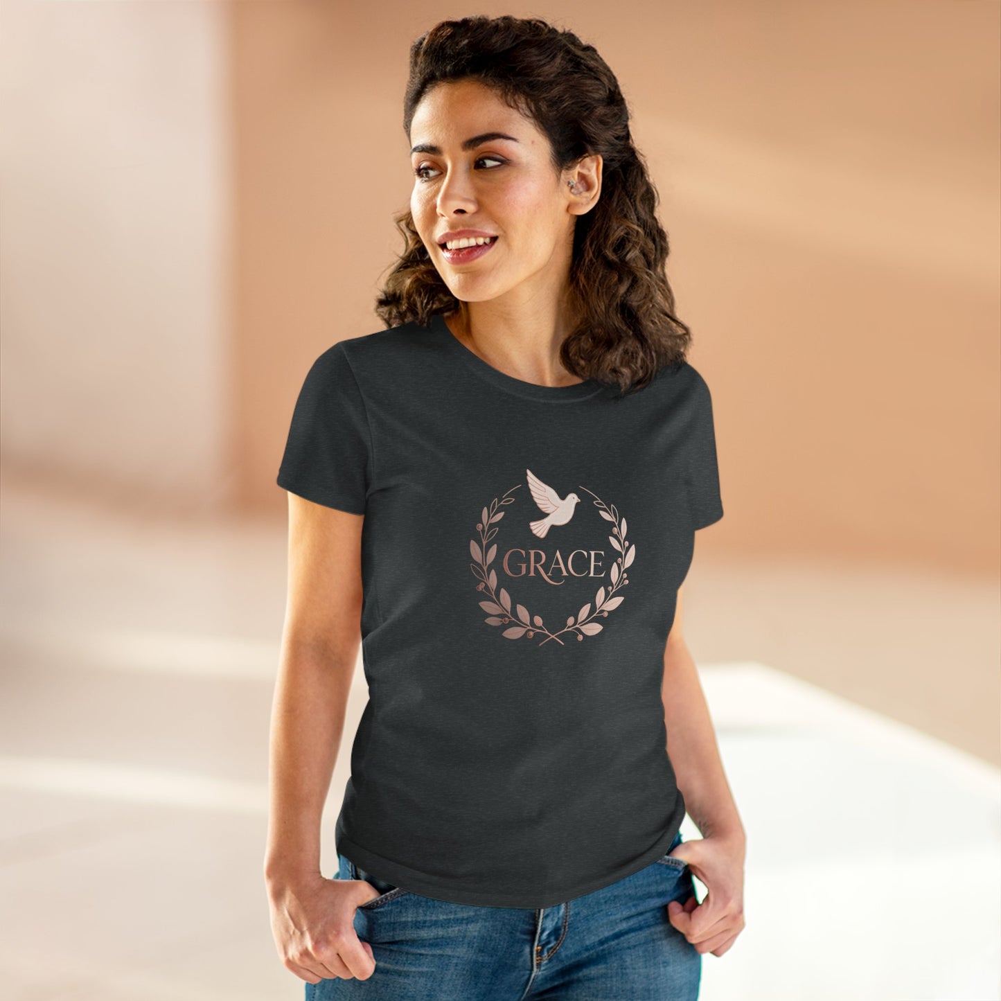 Graceful Dove Wreath Tee — Women's Rose-Gold Reminder Tee