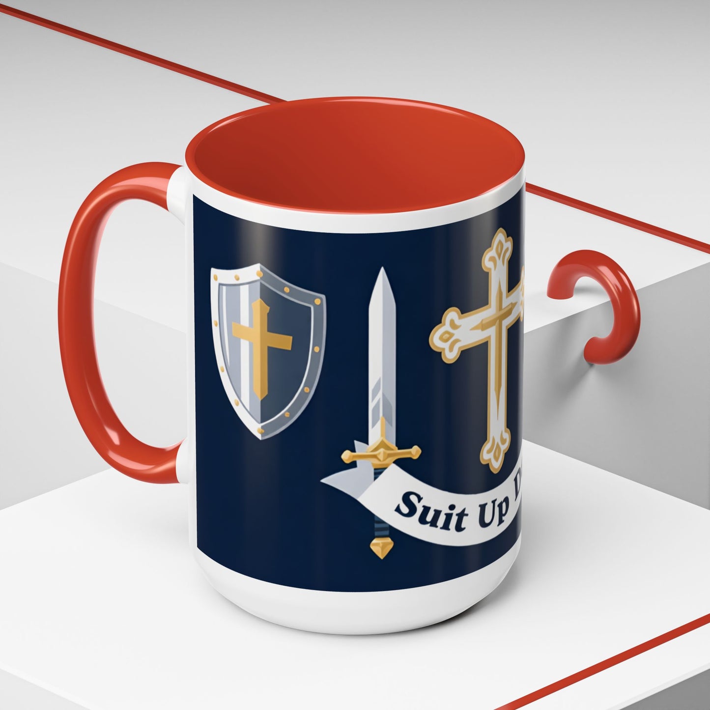Christian Knight Coffee Mug — “Suit Up Daily” Accent Ceramic Mug