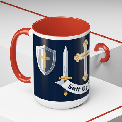 Christian Knight Coffee Mug — “Suit Up Daily” Accent Ceramic Mug