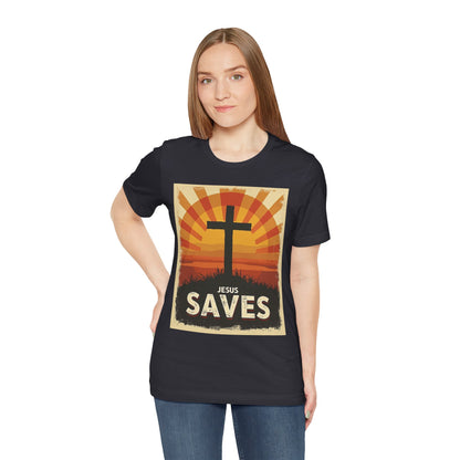 Jesus Saves Cross tee | Christian faith shirt, sunrise graphic | Perfect Gift for Mom and Dad | Friends and Family Shirt
