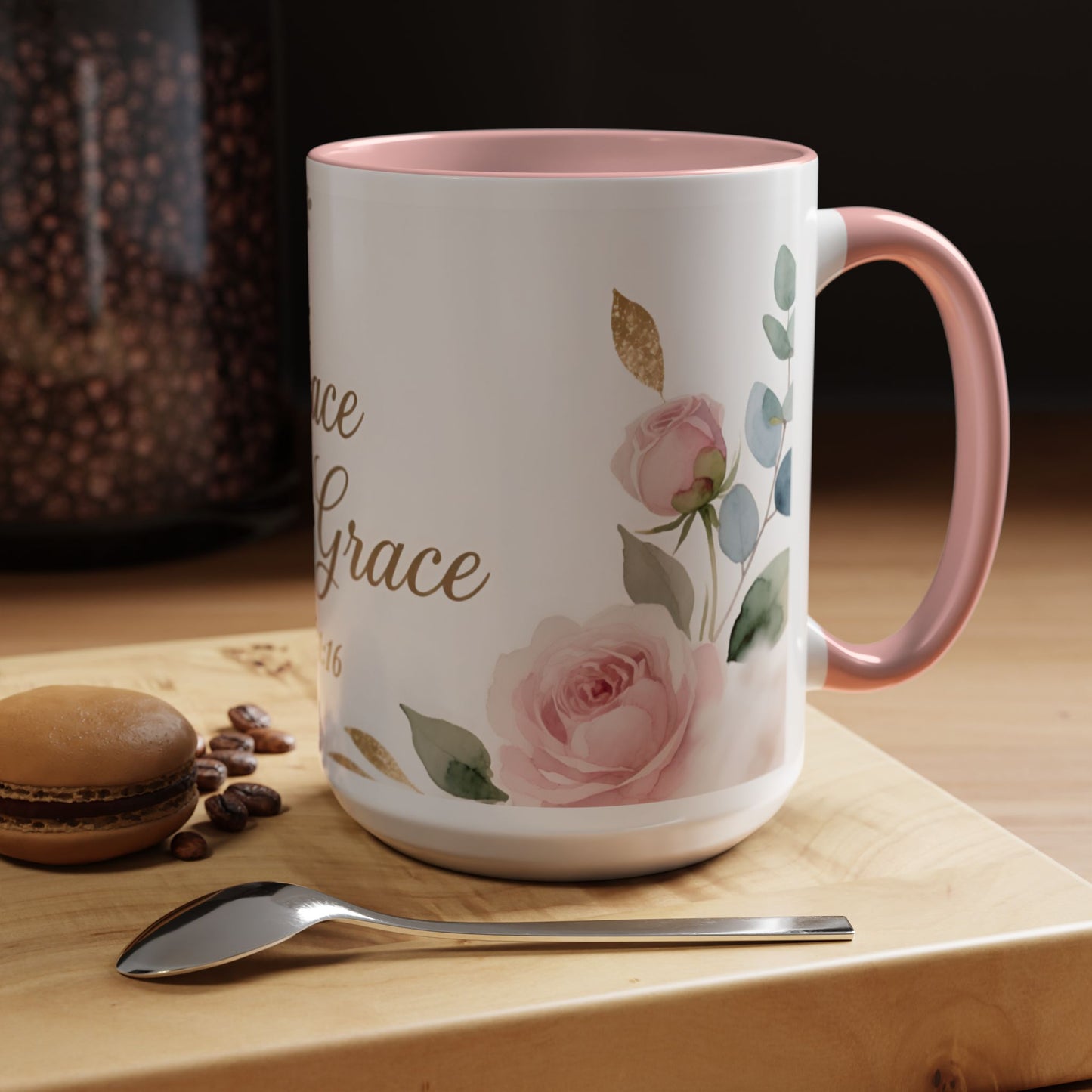 Grace Upon Grace Coffee Mug — Floral John 1:16 Scripture Accent Mug
