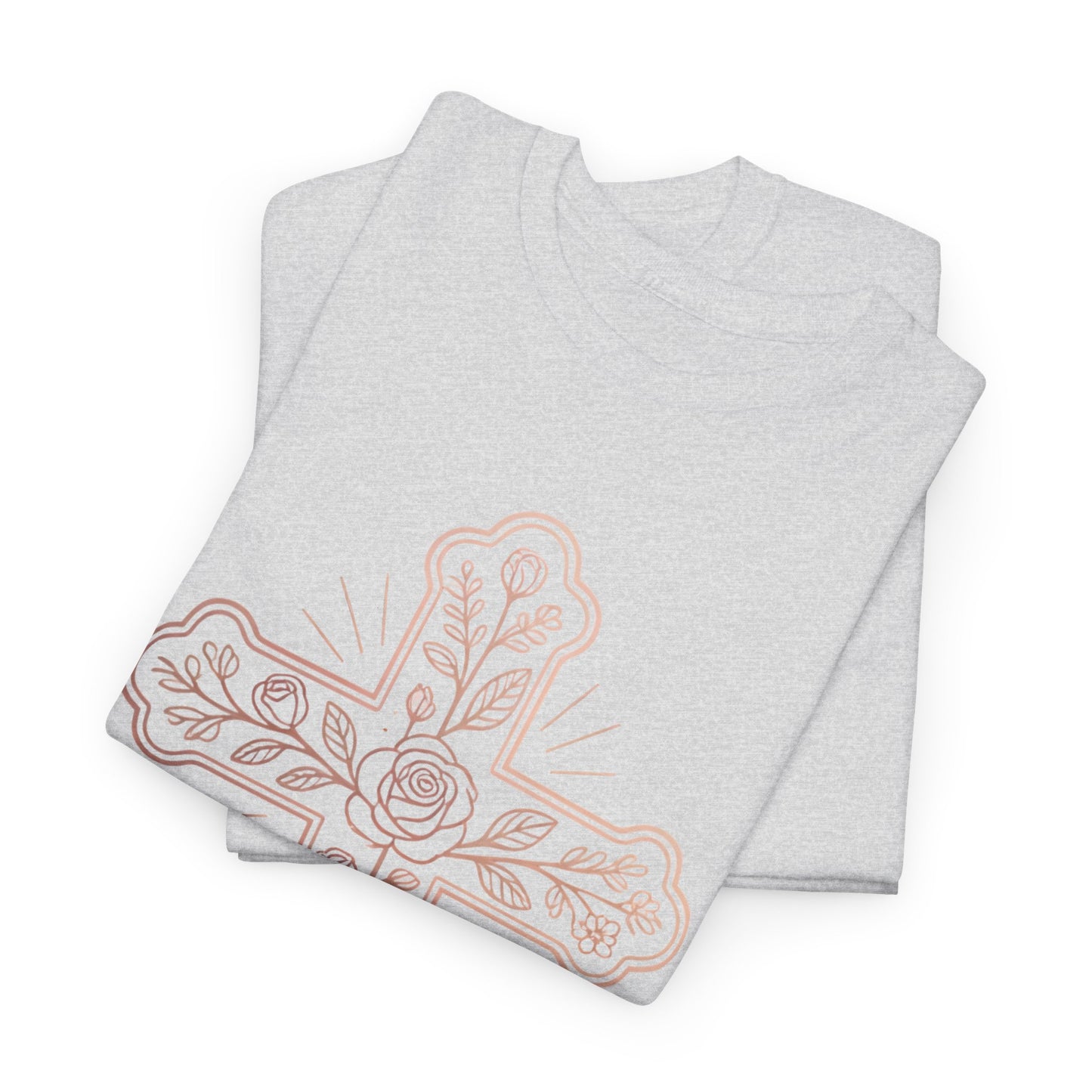Floral Cross Tee – Delicate Pink Botanical Christian T-Shirt