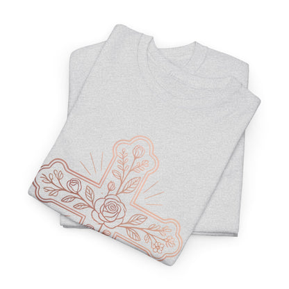 Floral Cross Tee – Delicate Pink Botanical Christian T-Shirt