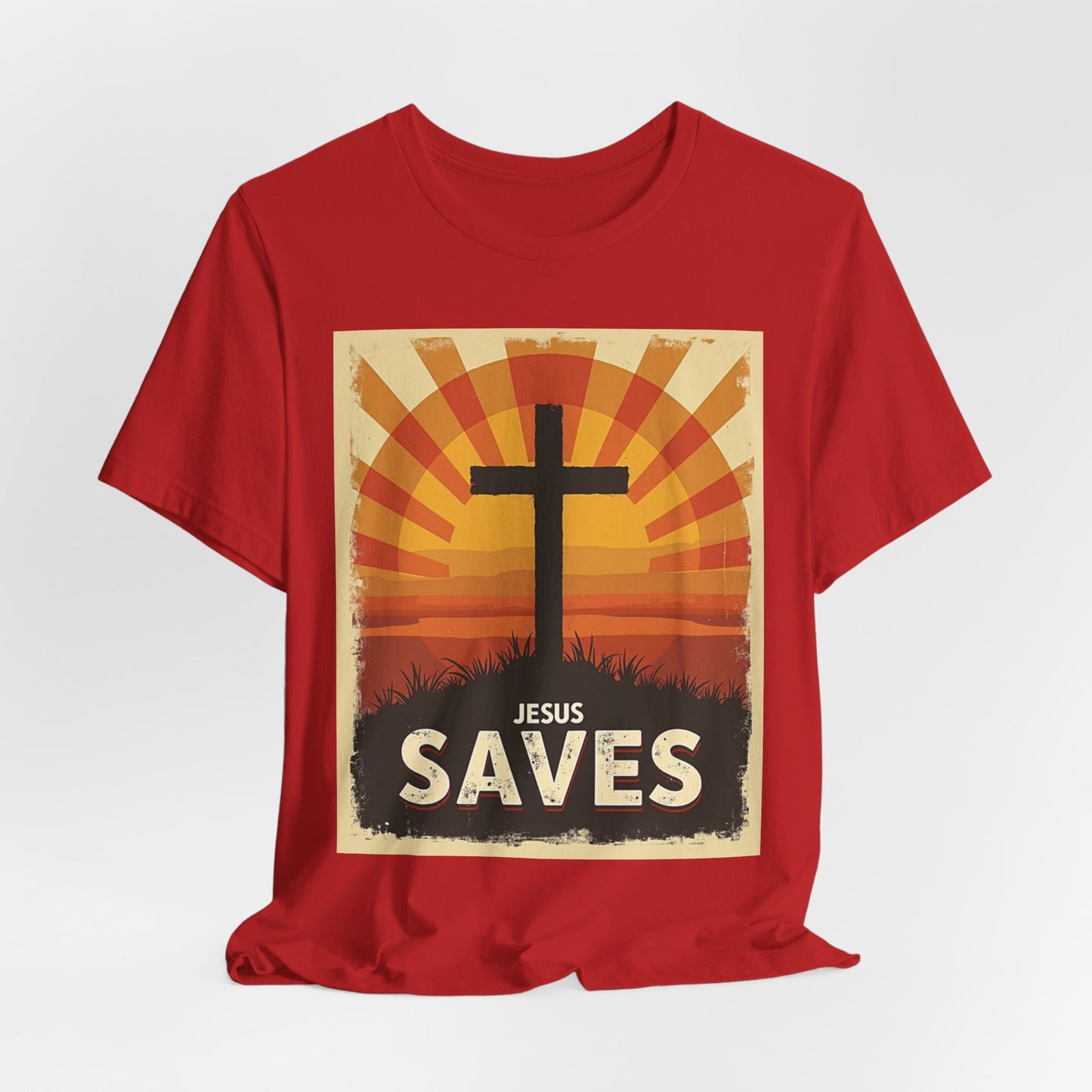 Jesus Saves Cross tee | Christian faith shirt, sunrise graphic | Perfect Gift for Mom and Dad | Friends and Family Shirt
