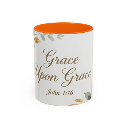 Grace Upon Grace Coffee Mug — Floral John 1:16 Scripture Accent Mug