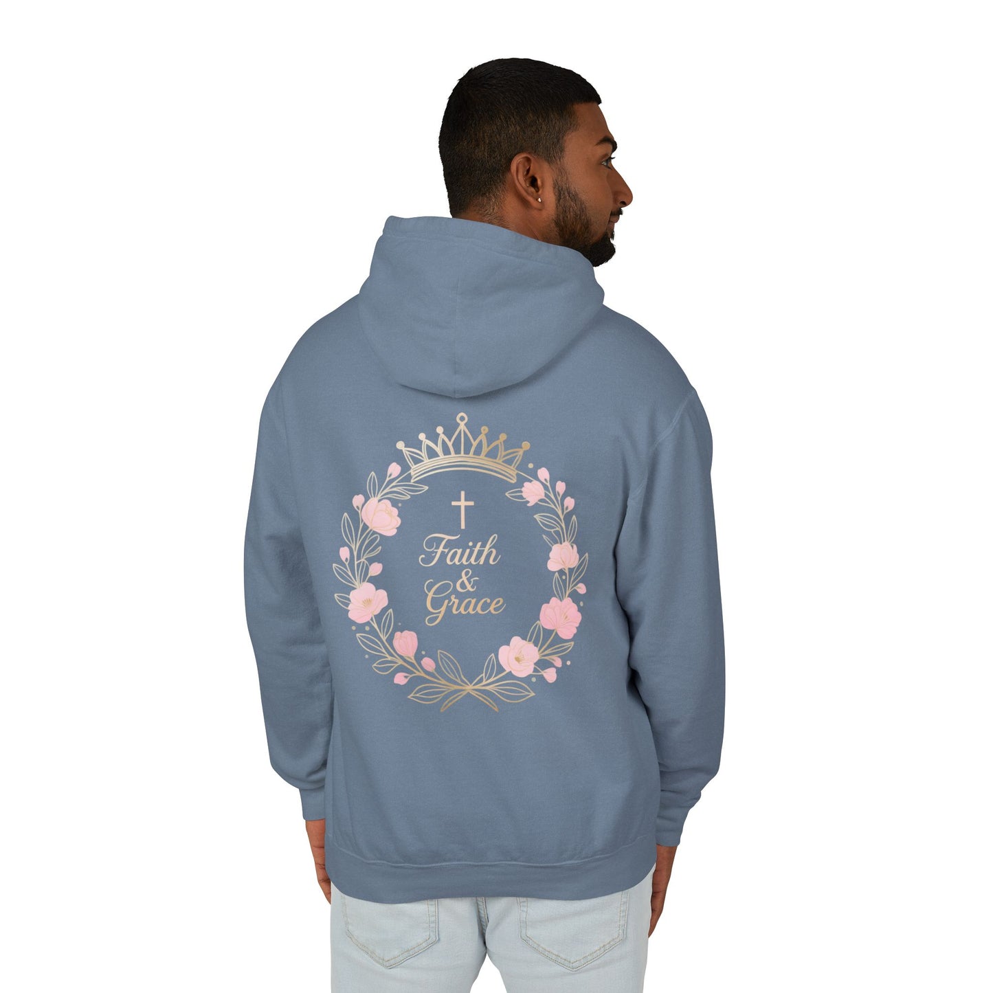 Faith & Grace Blush Rose Hoodie — Lightweight Floral Cross Pullover