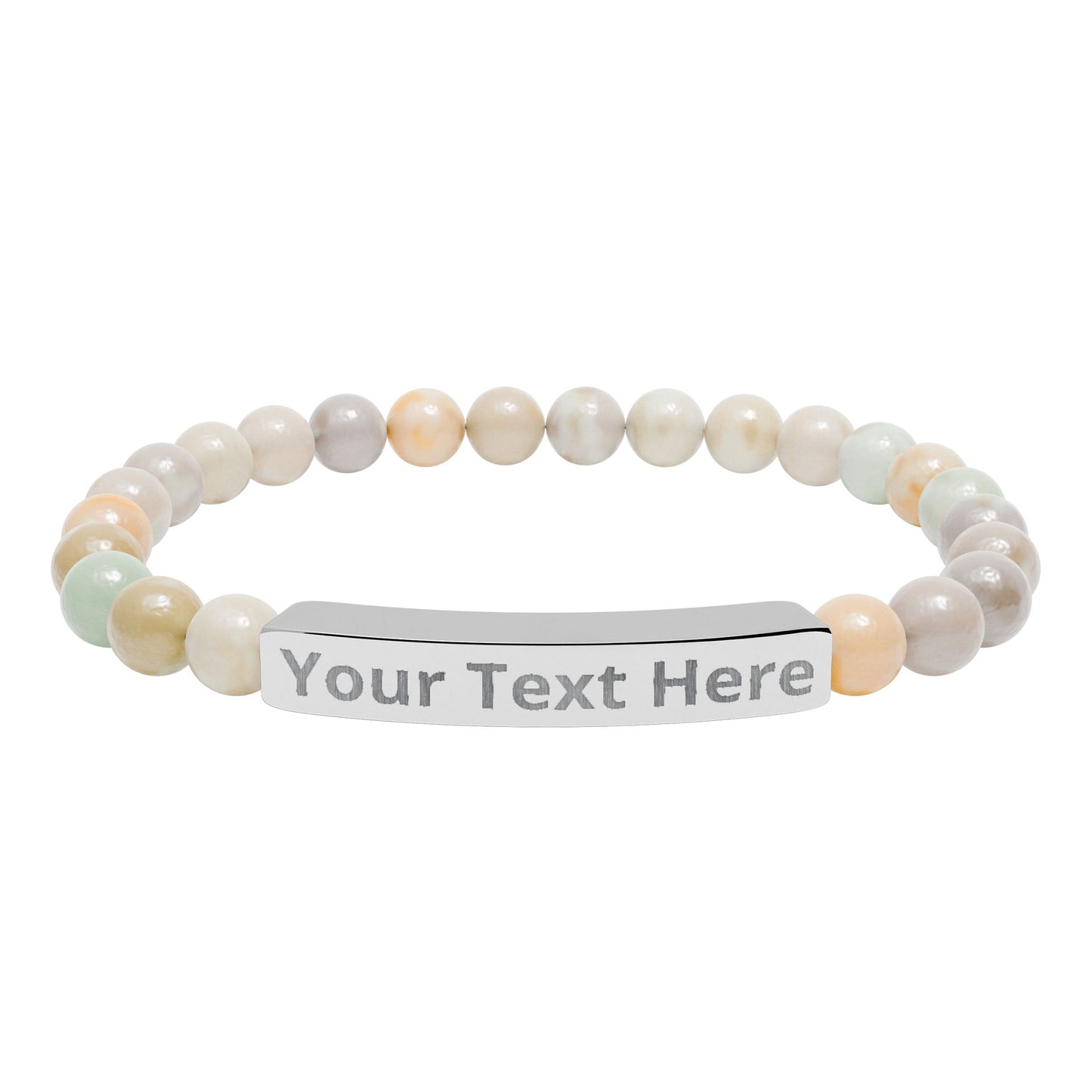 Engravable Natural Stone Stretch Bracelet — Personalized Bar Bead Bracelet
