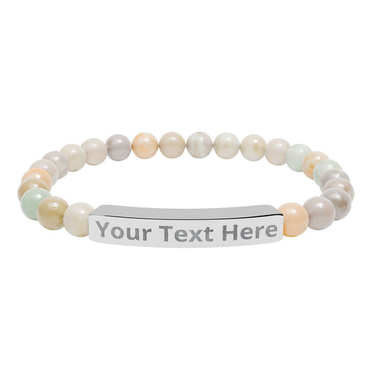 Engravable Natural Stone Stretch Bracelet — Personalized Bar Bead Bracelet