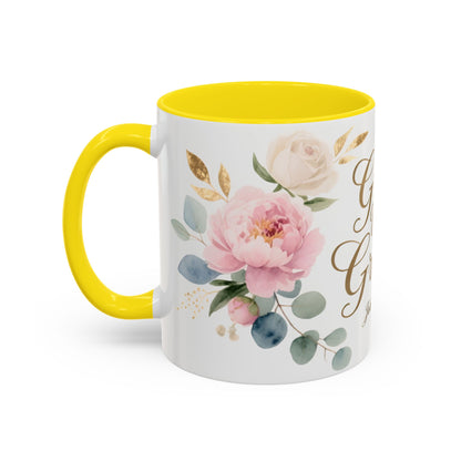 Grace Upon Grace Floral Coffee Mug — John 1:16 Scripture Accent Mug