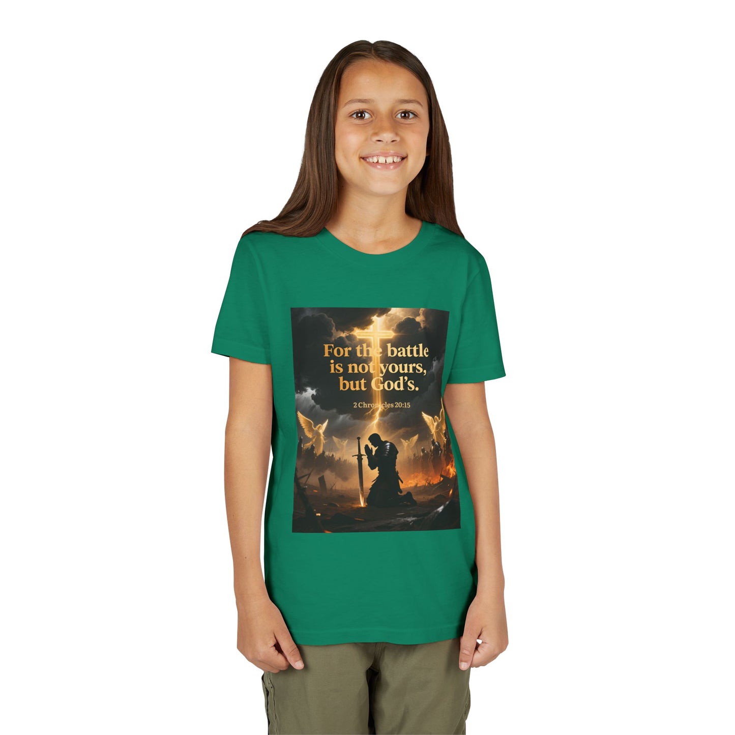 For the battle is not yours, but God's youth tee | Christian hands design | Meaningful Gift for Kids