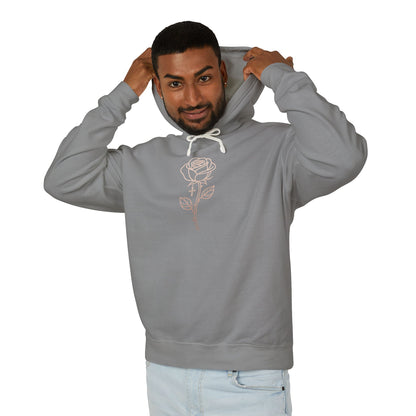 Lightweight Rose Line Hoodie — Subtle Single-Line Floral Design