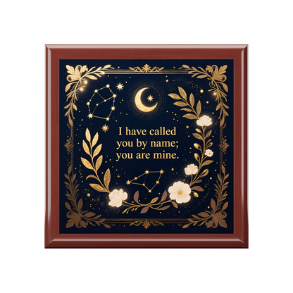 Keepsake Jewelry Box – 'I Have Called You By Name; You Are Mine' Gold Floral Moon Design