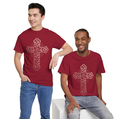 Floral Cross Tee – Delicate Pink Botanical Christian T-Shirt