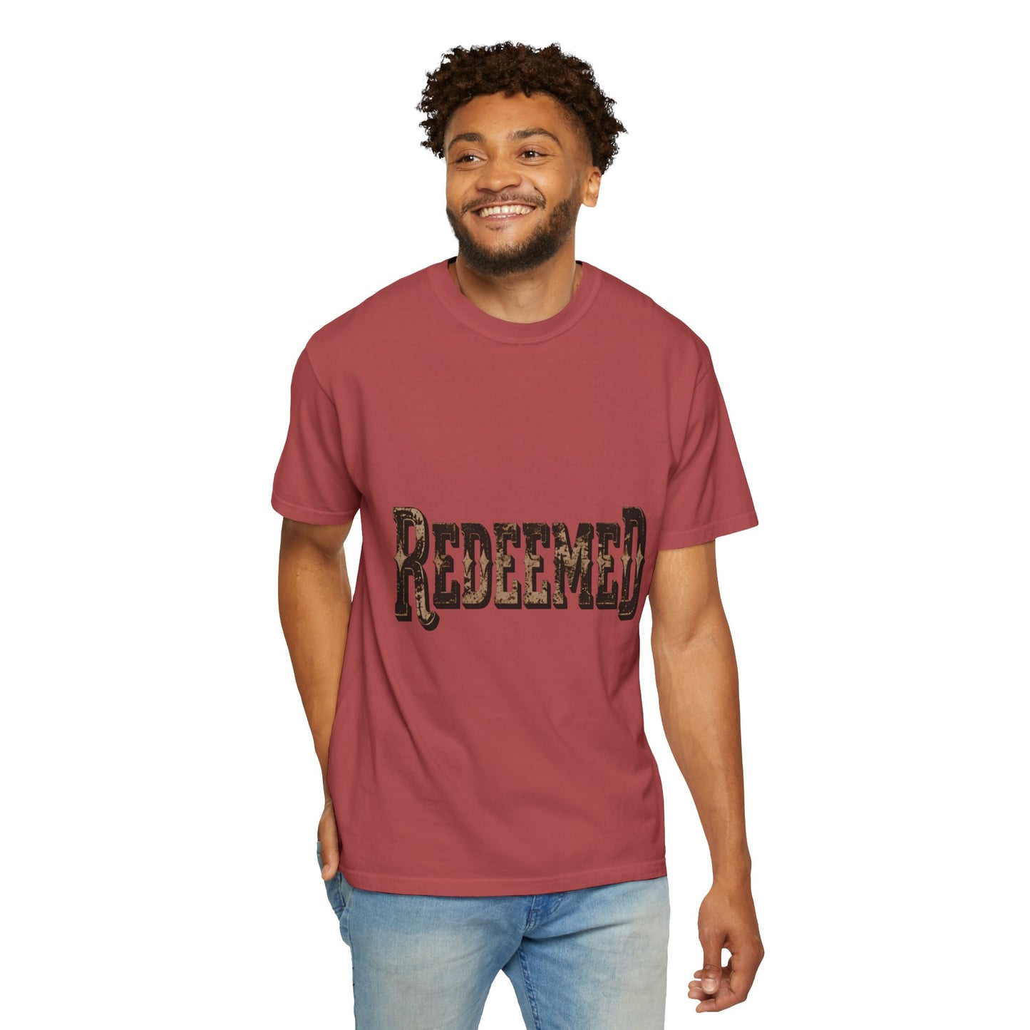 Garment-Dyed Statement Tee — Bold Single-Word Typographic Front